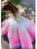 Flutter Sleeves Tulle Gradient Ruffles Flower Girl Dress